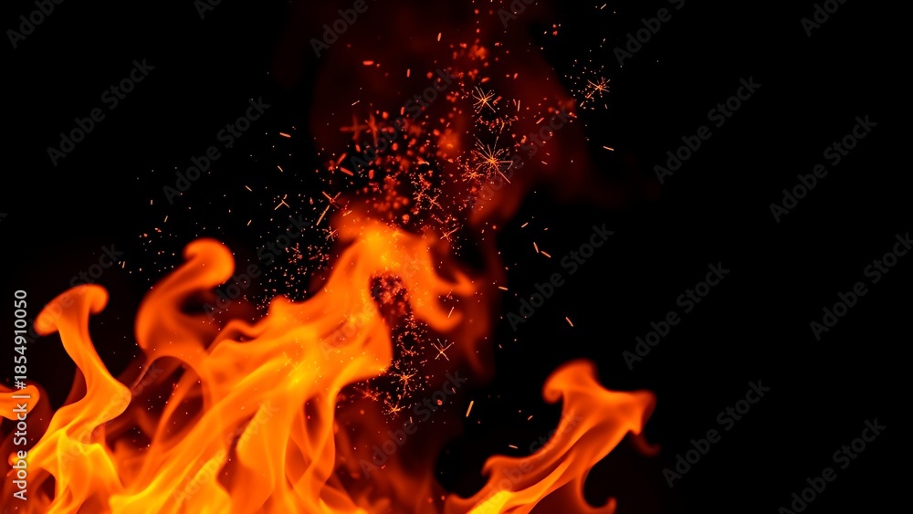 Obraz premium Abstract fiery elements with dramatic lighting against a dark gradient backdrop.