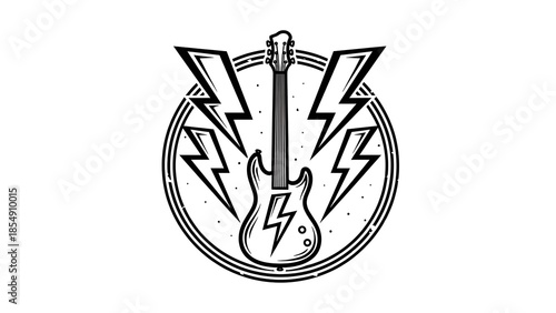 Electric guitar with lightning bolts in a rock music logo design