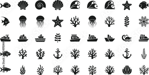 Nautical symbols icon set
