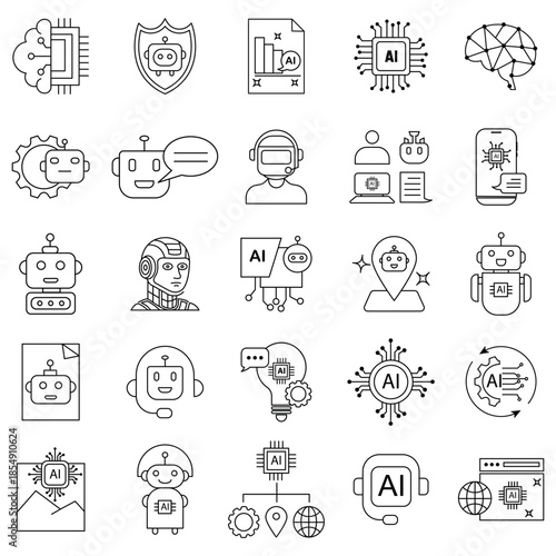 AI agent icon Set. Artificial intelligence, chatbot,robot ,machine learning, neural networks, automation, chatbot, and futuristic technology