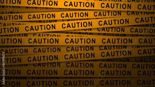 Canvastavla Multiple layers of yellow caution tape, each printed with the word CAUTION in bold, black letters