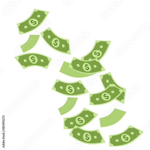 money, cash, dollar, banknote, falling, rain, currency, wealth, finance, business, investment, profit, income, success, usd, american, green, isolated, vector, illustration, flat, prosperity, earnings