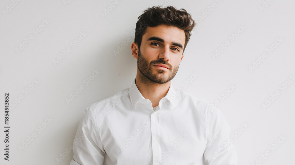 Fototapeta premium modern male portrait on white background, confident young man minimal style, clean professional man portrait 