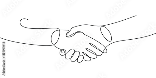 Businessmen shaking hands, continuous one line drawing illustration vector.