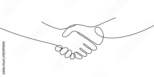 Businessmen shaking hands, continuous one line drawing illustration vector.