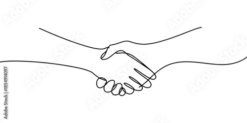 Businessmen shaking hands, continuous one line drawing illustration vector.