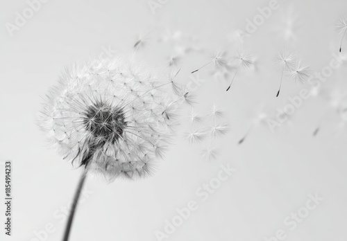 Wallpaper Mural Black and white photo of a dandelion head dispersing seeds in the wind Torontodigital.ca