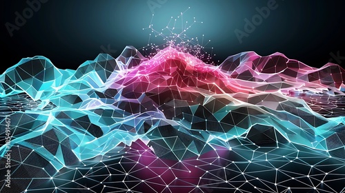 Dynamic digital waveforms virtual space abstract visualization high-tech environment aerial perspective innovation