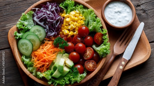 Fresh garden salad preparation kitchen counter food photography bright lighting close-up healthy eating concept
