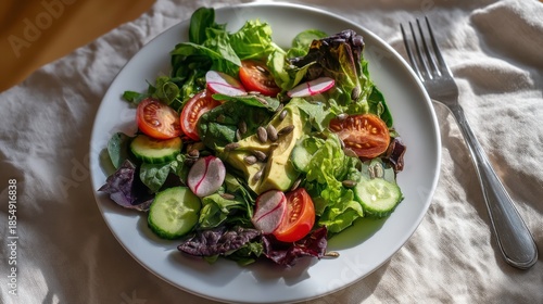 Wallpaper Mural Fresh green salad with avocado and tomatoes kitchen table food photography natural lighting close-up healthy eating Torontodigital.ca