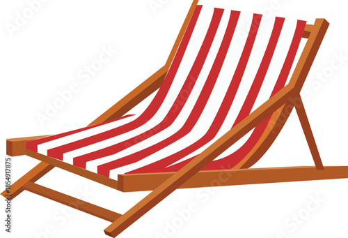 Classic Wooden Deck Chair with Red and White Stripes for Outdoor Relaxation