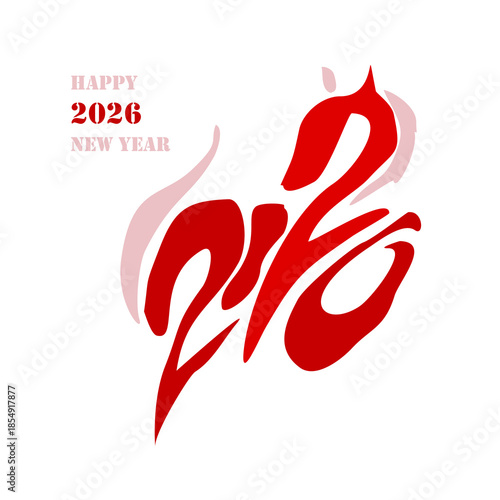 Holiday card Happy New Year 2026. Stylized image of a fire horse according to the Eastern Chinese calendar. Astrological New Year.	
