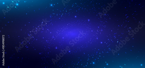Particle technology big data on dark blue background. Communication network concept.