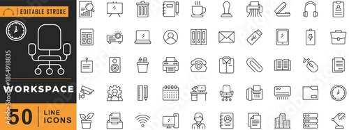 Workspace line icon set. Editable stroke. Vector illustration.