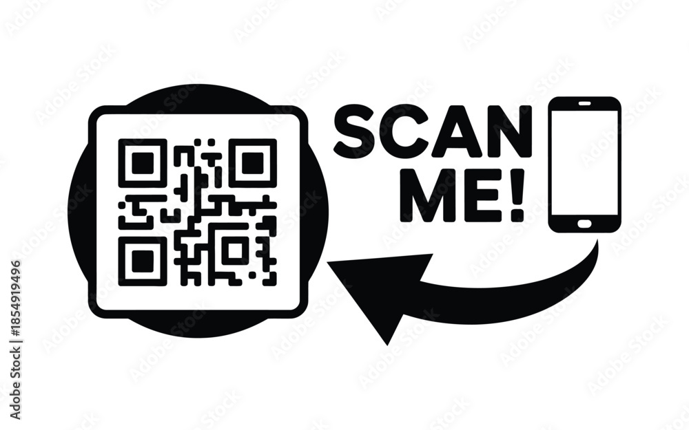 Obraz premium QR code scan icon set and scan me frame, smartphone mobile app payment and identification interface, minimalist vector illustration for digital technology.