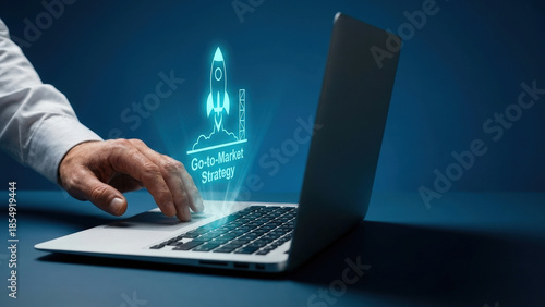 Business strategy planning marketing technology startup laptop innovation digital concept High level planning for go to market strategy with