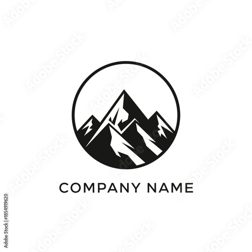 Mountain Peaks in a Circle Logo Design for Outdoor Adventure Company.
