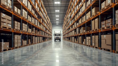 Wallpaper Mural Large Warehouse Aisle With Tall Storage Racks and Pallet Shelving Creating Industrial Logistics Space for Inventory Management Operations Torontodigital.ca