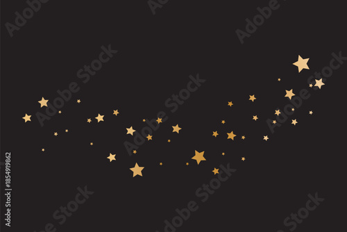 Gold star with curve trail line on dark transparent background. Realistic vector illustration set of comet magic light tail with glitter and overlay effect. Meteor twinkle with glowing shine beam. E10