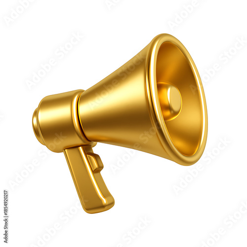 3D golden megaphone announcement icon isolated on transparent background