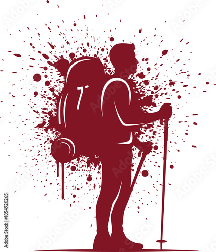 Hiker silhouette illustration with backpack and trekking poles symbolizing adventure travel hiking outdoor exploration concept isolated on white background vector art