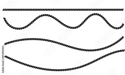Black twisted rope border design . Minimal black twisted rope lines arranged horizontally, useful as nautical borders, dividers, or decorative elements on white background.
