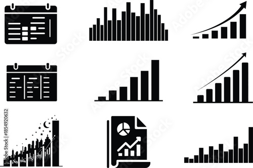 Collection of black and white business infographic icons