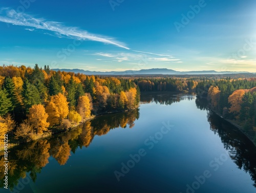 Serene autumn lake reflection