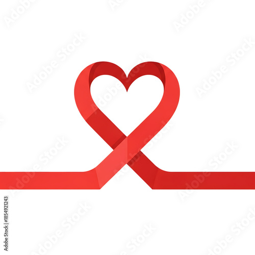 Red heart ribbon icon isolated on transparent background