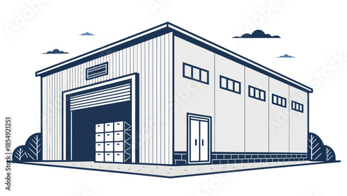 Modern industrial warehouse with loading dock and boxes