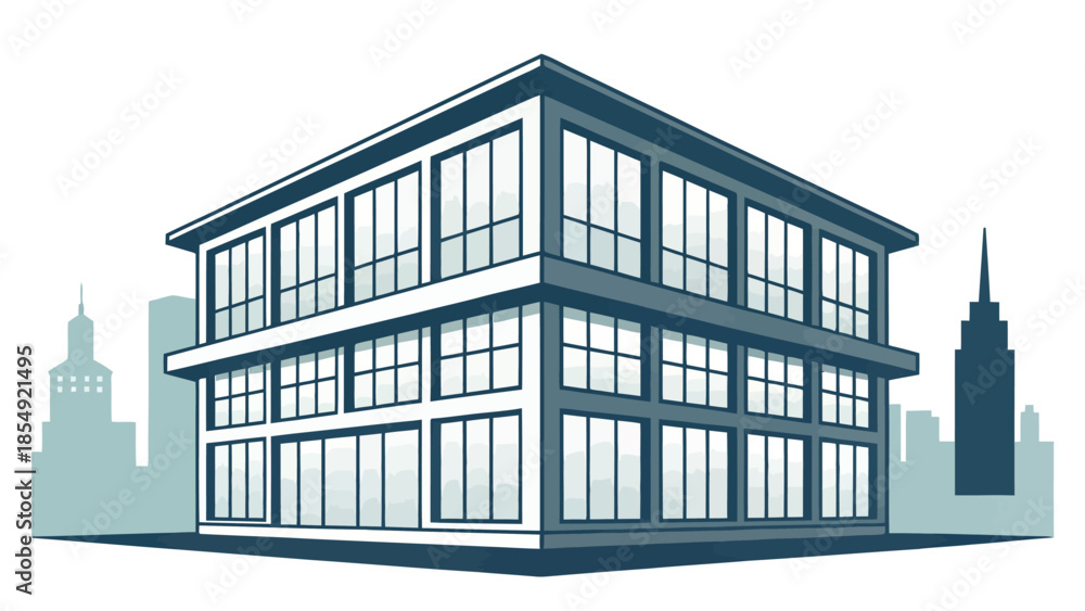 Fototapeta premium Modern office building in city with large windows and sleek design