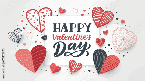 Happy Valentine's Day celebration with colorful heart designs