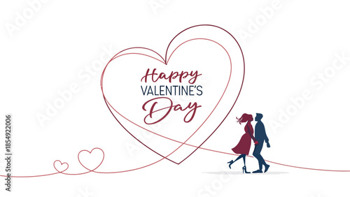 Happy Valentine's Day couple walking together with big heart