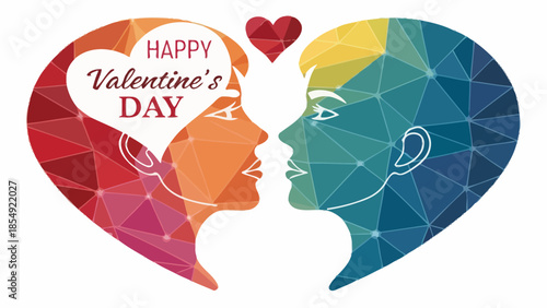 Vibrant Valentine's Day graphic with colorful heart shaped faces