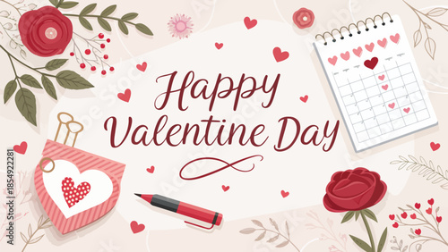 Happy Valentine's Day celebration with hearts and flowers