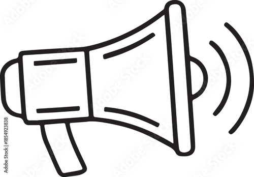 Simple line drawing of a megaphone announcing sound waves