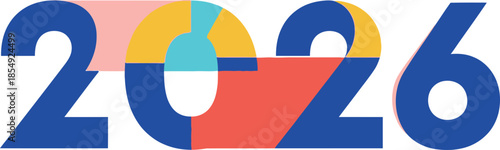 Creative 2026 happy new year text design with colorful geometric shapes and abstract typography vector illustration.