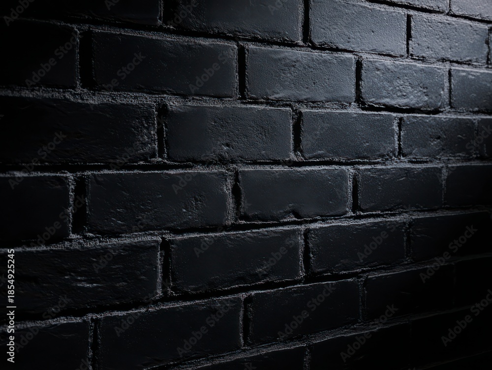 Fototapeta premium Textured Darkness: A close-up showcases a sturdy brick wall bathed in deep shadow, highlighting the raw, textured beauty of the structure.