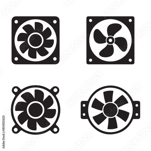 Cooling Fan Icon Silhouettes Set