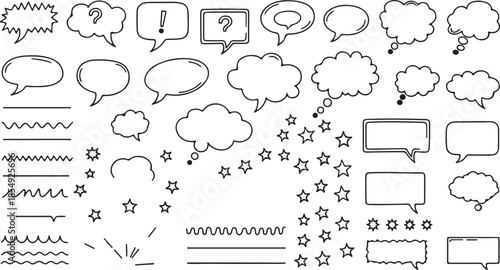 Comic Speech Bubbles and Text Boxes Set with Exclamation and Question Marks