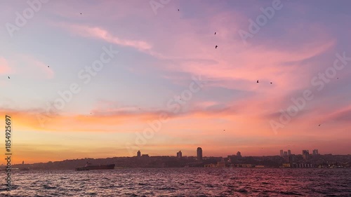 City Landscape with Pink Sky