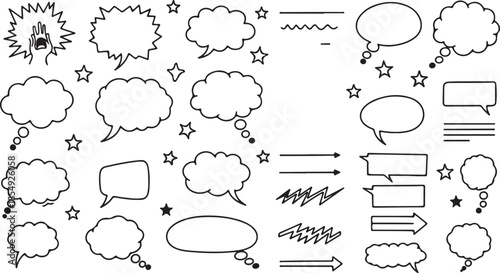 Comic Speech Bubbles and Stars Set on White Background