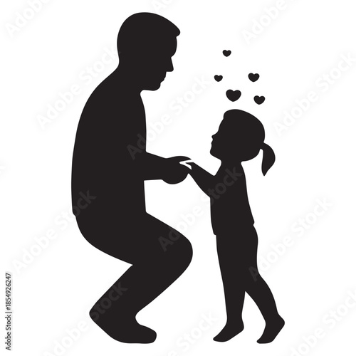 A loving moment shared between a father and his daughter, depicted in silhouette with hearts
