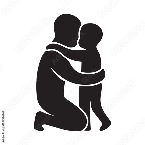 A heartwarming silhouette illustration of a parent kneeling to embrace their child