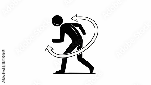 Silhouette of a person running with circular arrows indicating motion.