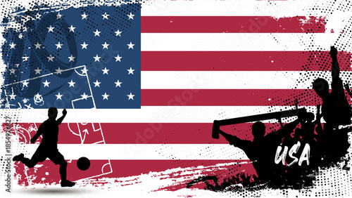 Football or abstract background from paint brushes. Football design template, football banner template, grunge usa flag texture, grunge bush texture, football trophy
