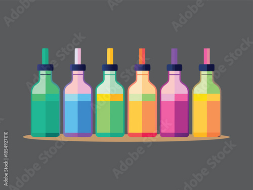 Flat design illustration of colorful bottles in a row