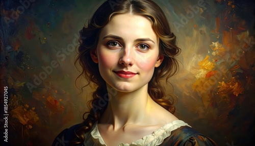 Elegant Portrait of a Young Woman with Soft Curls and a Gentle Smile.