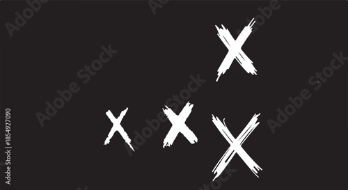 White Cross Marks on Black Background, X Symbols, Brush Stroke Effect