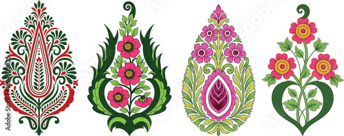 Vibrant floral patterns and designs in various colors and shapes